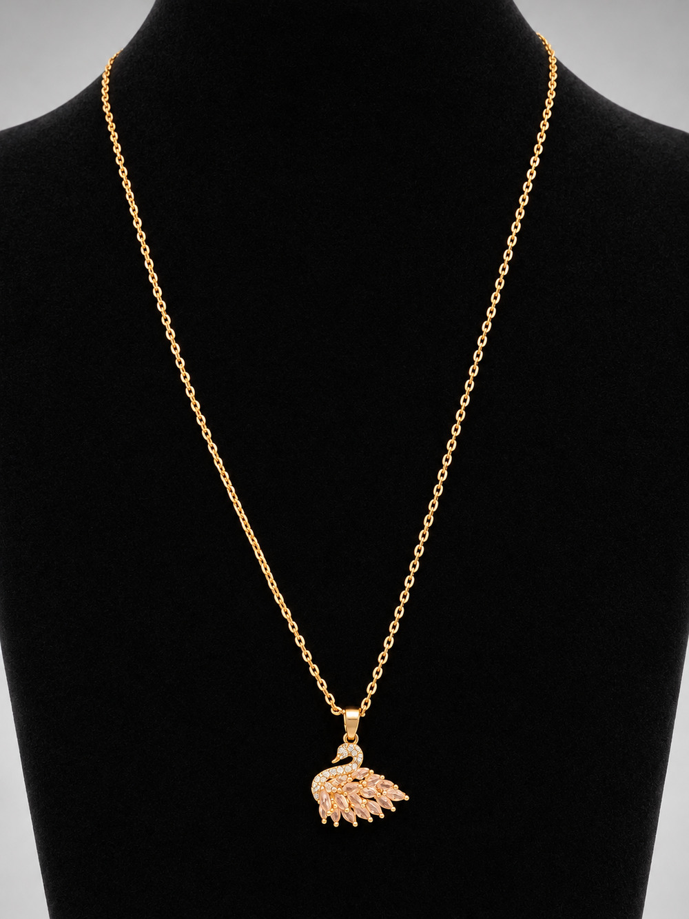 Pink Swan Pendant Necklace Made With Swarovski Crystals Rose Gold Tone